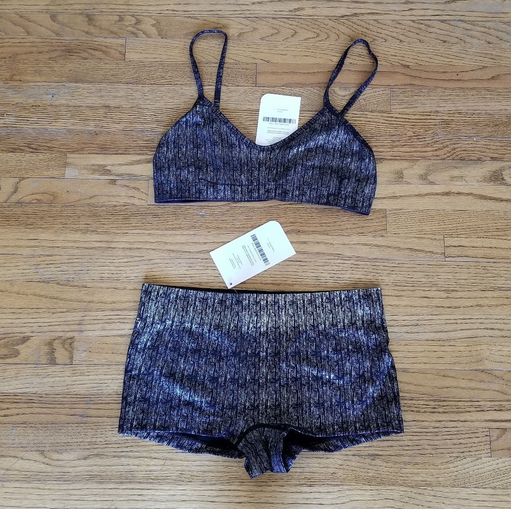 Fabletics Metallic Sports Bra and Booty Shorts Set